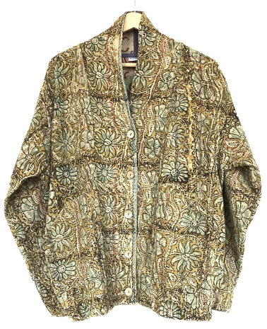 jasje/bomberjack vintage kantha met etnic  Bagru print-2-oker/turquoise