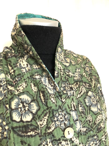 jasje/bomberjack vintage kantha met etnic  Bagru print-4- groen/beige/blauw