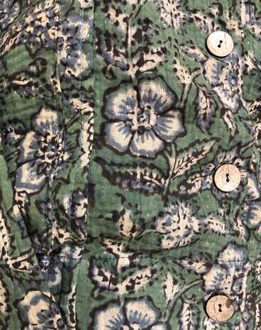 jasje/bomberjack vintage kantha met etnic  Bagru print-4- groen/beige/blauw