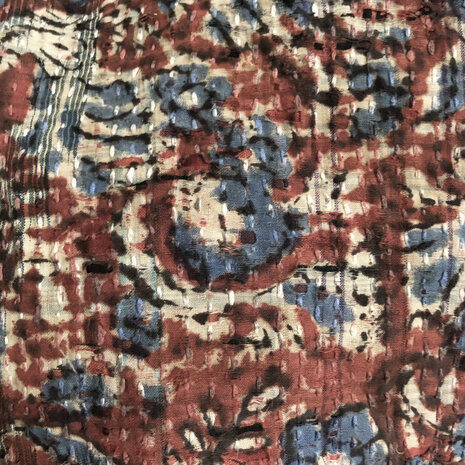 jasje/bomberjack vintage kantha met etnic  Bagru print-5-ossebloed-rood/blauw