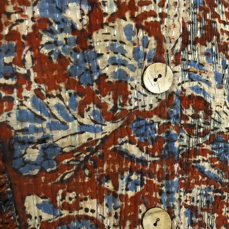 jasje/bomberjack vintage kantha met etnic  Bagru print-5-ossebloed-rood/blauw