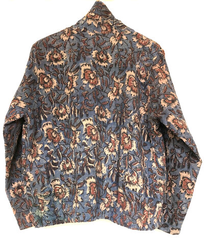 jasje/bomberjack vintage kantha met etnic  Bagru print-6- blauw/bessenrood