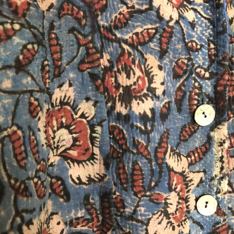 jasje/bomberjack vintage kantha met etnic  Bagru print-6- blauw/bessenrood