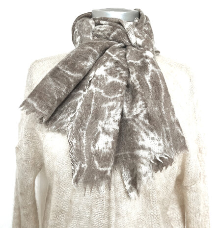sjaal print merino wol medium 4- bladprint warm taupe