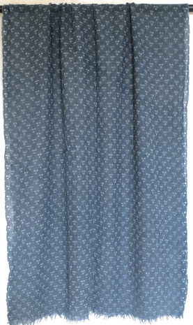 sjaal print merino wol light-5- petrolblauw  met stippen