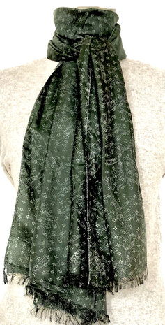 sjaal smal zijde print 1- donkergroen