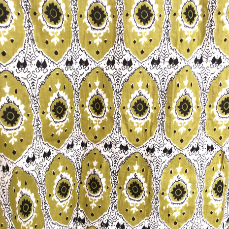 pyjamaset blockprint katoen 3- groen-oker/zwart