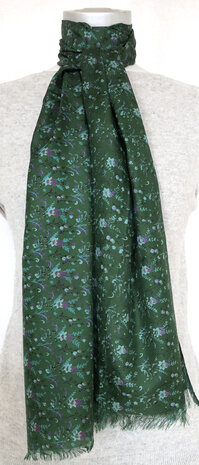 sjaal smal zijde print 3- petrolgroen