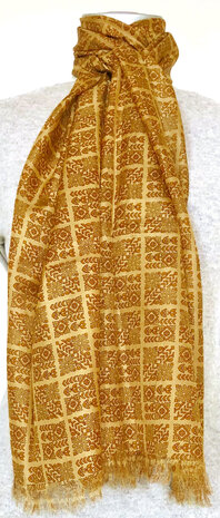 sjaal smal zijde print 4- maisgeel/terra