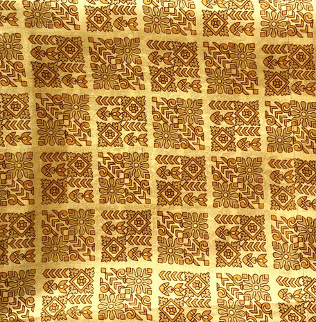 sjaal smal zijde print 4- maisgeel/terra