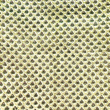 sjaal smal zijde print 5- olijgroen/pastelgeel