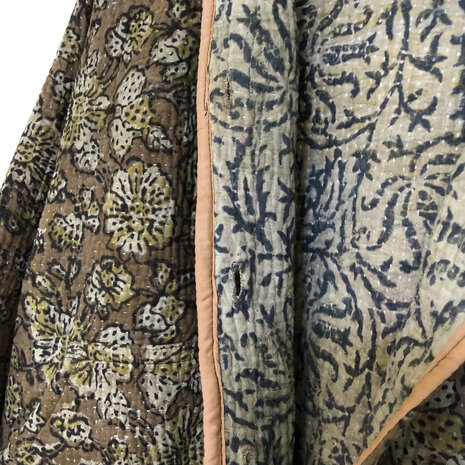 jasje/bomberjack vintage kantha met etnic  Bagru print-1 bruin/beige