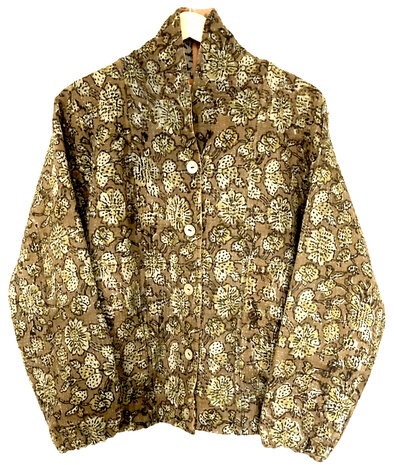 jasje/bomberjack vintage kantha met etnic  Bagru print-1 bruin/beige
