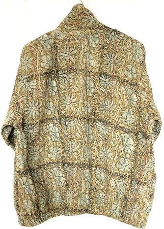 jasje/bomberjack vintage kantha met etnic  Bagru print-2-oker/turquoise