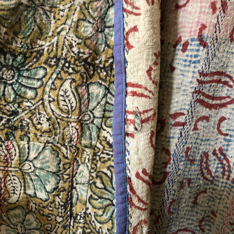 jasje/bomberjack vintage kantha met etnic  Bagru print-2-oker/turquoise