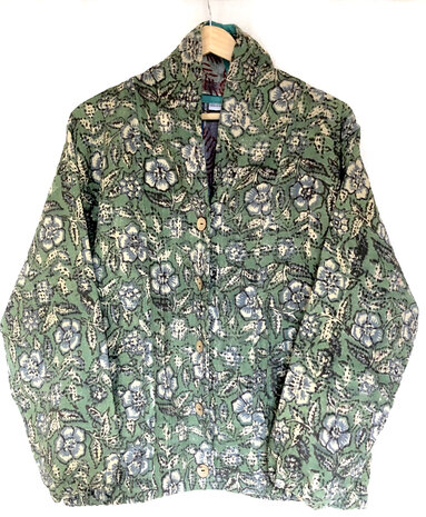 jasje/bomberjack vintage kantha met etnic  Bagru print-4- groen/beige/blauw
