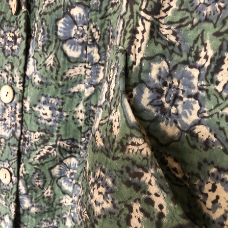 jasje/bomberjack vintage kantha met etnic  Bagru print-4- groen/beige/blauw