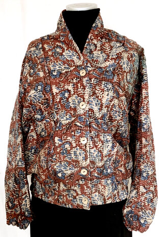 jasje/bomberjack vintage kantha met etnic  Bagru print-5-ossebloed-rood/blauw