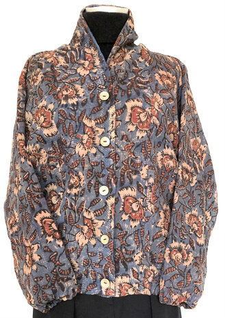 jasje/bomberjack vintage kantha met etnic  Bagru print-6- blauw/bessenrood