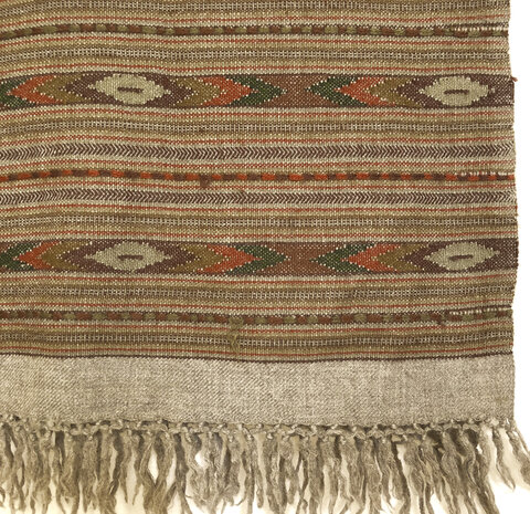 sjaal/omslagdoek wol etnic vintage Kullu naturel taupe/streep