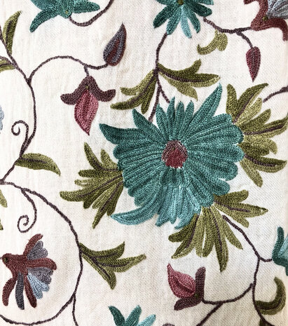  VERKOCHT-sjaal/omslagdoek wol etnic vintage Kashmir geborduurd multicolour