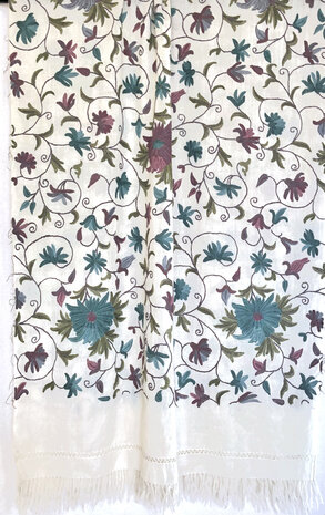  VERKOCHT-sjaal/omslagdoek wol etnic vintage Kashmir geborduurd multicolour