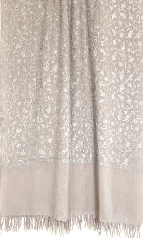 sjaal/omslagdoek wol etnic vintage Kashmir warm beige geborduurd