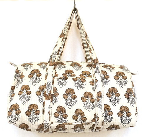 duffle bag/tas quilted katoen handblockprint 1- beige