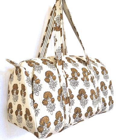 duffle bag/tas quilted katoen handblockprint 1- beige