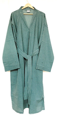  kimono/kamerjas L/XL hand zeefdrukprint 4- donker-lichtgroen /taupe