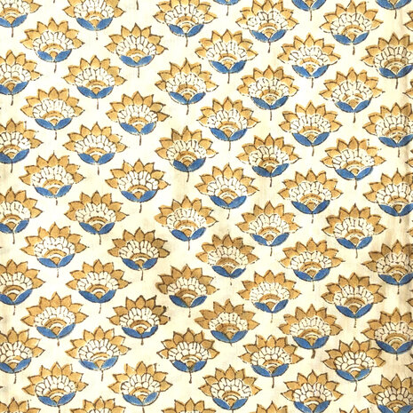  kimono/kamerjas L/XL hand blockprint 3- zandgeel/oker/blauw