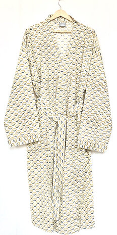  kimono/kamerjas L/XL hand blockprint 3- zandgeel/oker/blauw