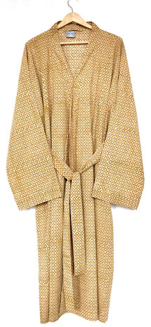  kimono/kamerjas L/XL zeefdrukprint 2- abrikoos/caramel