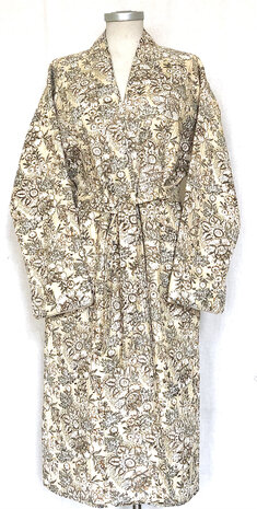  ochtendjas/kimono quilted katoen 8- zandgeel/khaki/bruin/wit