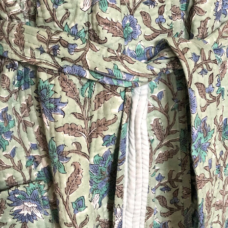  ochtendjas/kimono quilted katoen 7-aqua/turquoise/blauw/taupe