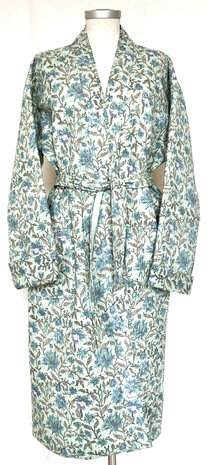  ochtendjas/kimono quilted katoen 7-aqua/turquoise/blauw/taupe