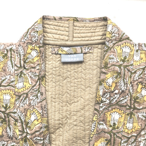  ochtendjas/kimono quilted katoen 5- oudroze/geel/groen
