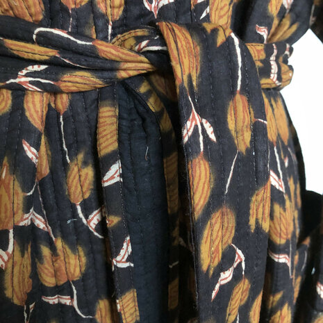  ochtendjas/kimono quilted katoen 4- zwart/hazelnootbruin