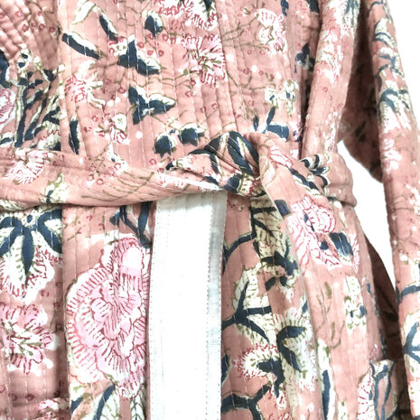  ochtendjas/kimono quilted katoen 2- roze/groen