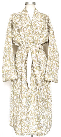  ochtendjas/kimono quilted katoen 1- mosterd/wit