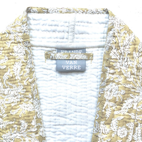  ochtendjas/kimono quilted katoen 1- mosterd/wit