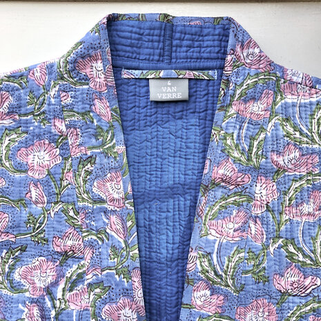  ochtendjas/kimono quilted katoen 10- hemelsblauw/roze