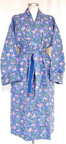  ochtendjas/kimono quilted katoen 10- hemelsblauw/roze