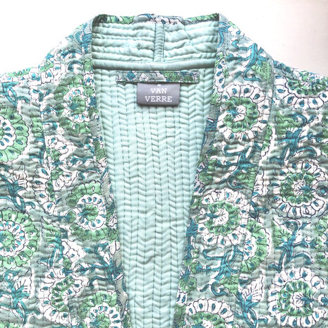  ochtendjas/kimono quilted katoen 11- zeegroen/petrol/aqua