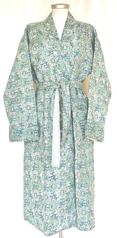  ochtendjas/kimono quilted katoen 11- zeegroen/petrol/aqua