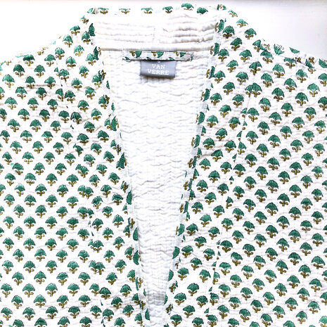  ochtendjas/kimono quilted katoen 12- wit/jadegroen