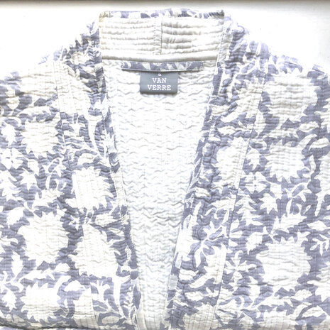  ochtendjas/kimono quilted katoen 13- licht lavendel/wit