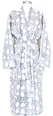  ochtendjas/kimono quilted katoen 13- licht lavendel/wit