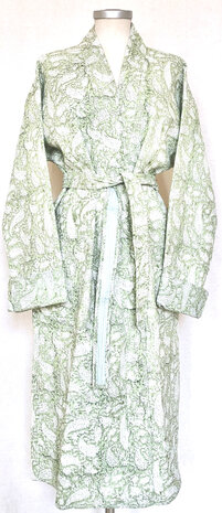  ochtendjas/kimono quilted katoen 14- lindegroen /wit 
