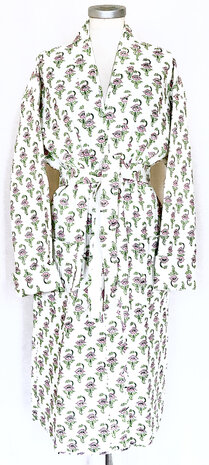  ochtendjas/kimono quilted katoen 16- lichtroze/groen op wit